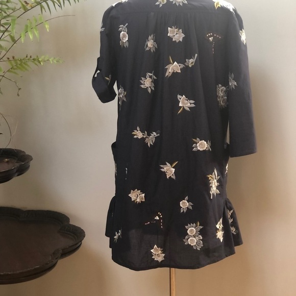 𝅺FRENCH connection blue embroidered floral dress bathing suit cover size 8‎ - Picture 2 of 15